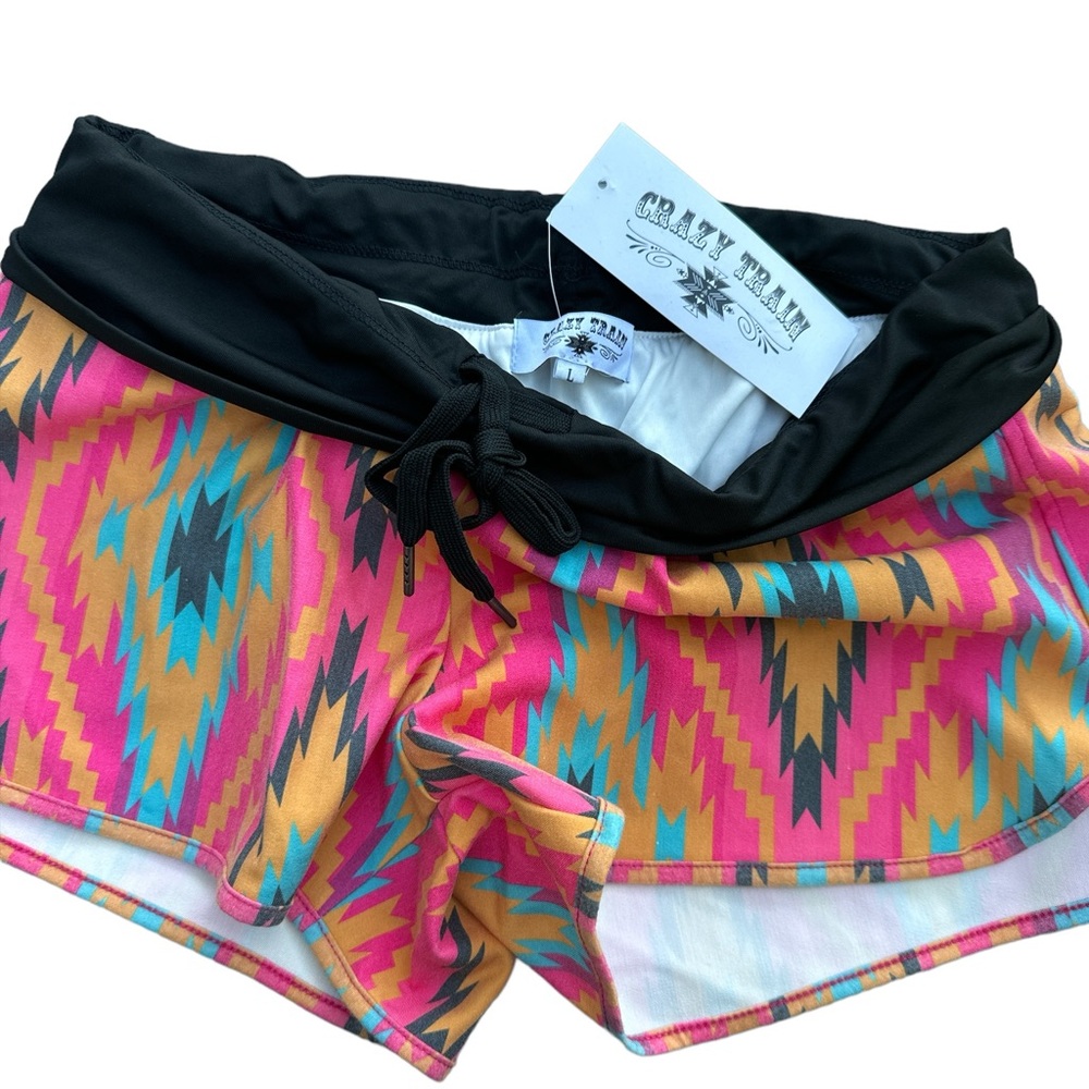 CRAZY TRAIN “Bold Board Shorts” Aztec print pink and gold Size Large NWT - Picture 3 of 7